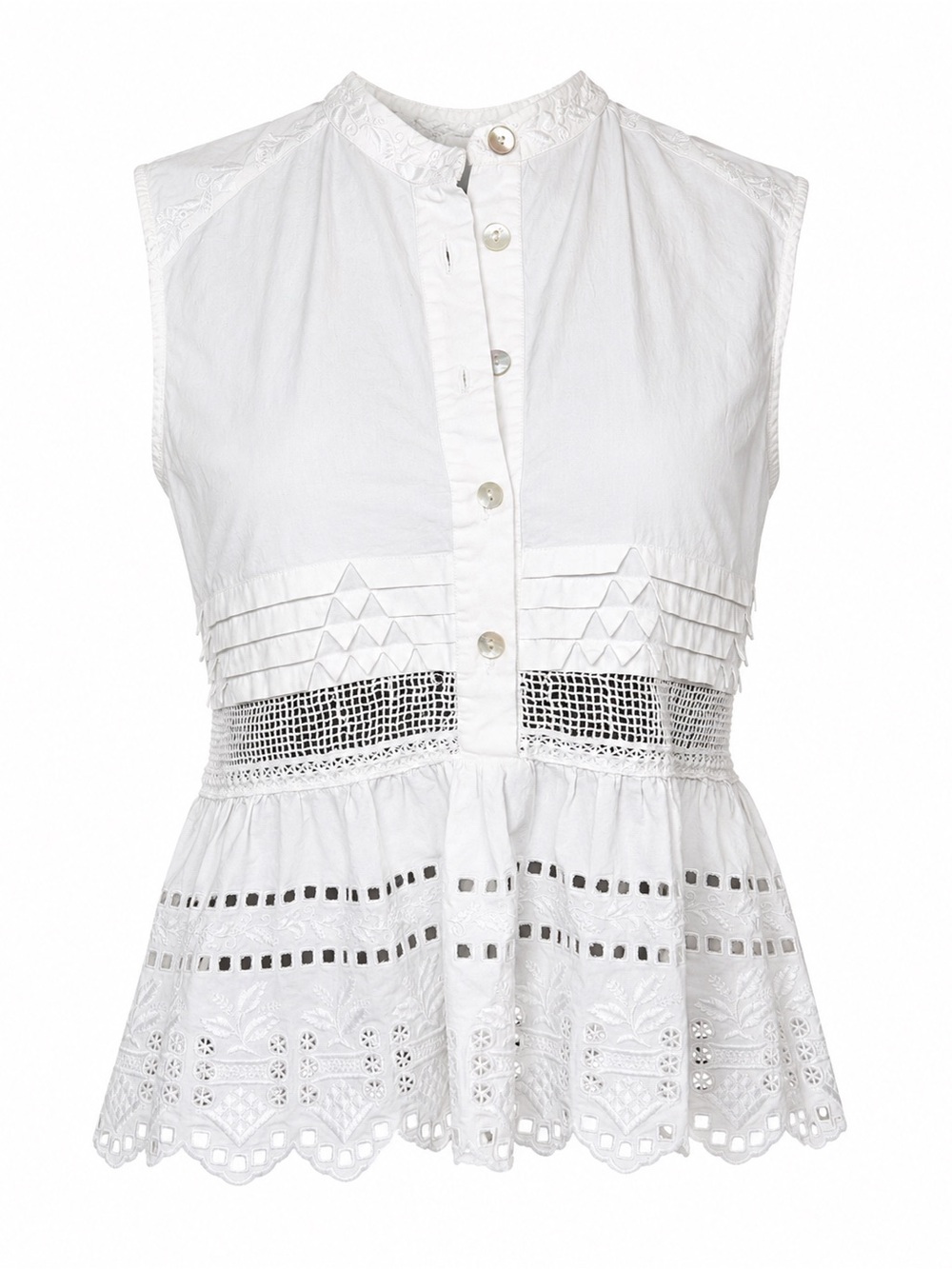 SUNO White Eyelet Peplum Top Boho Romantic Coastal Cottagecore Cotton Sz 4